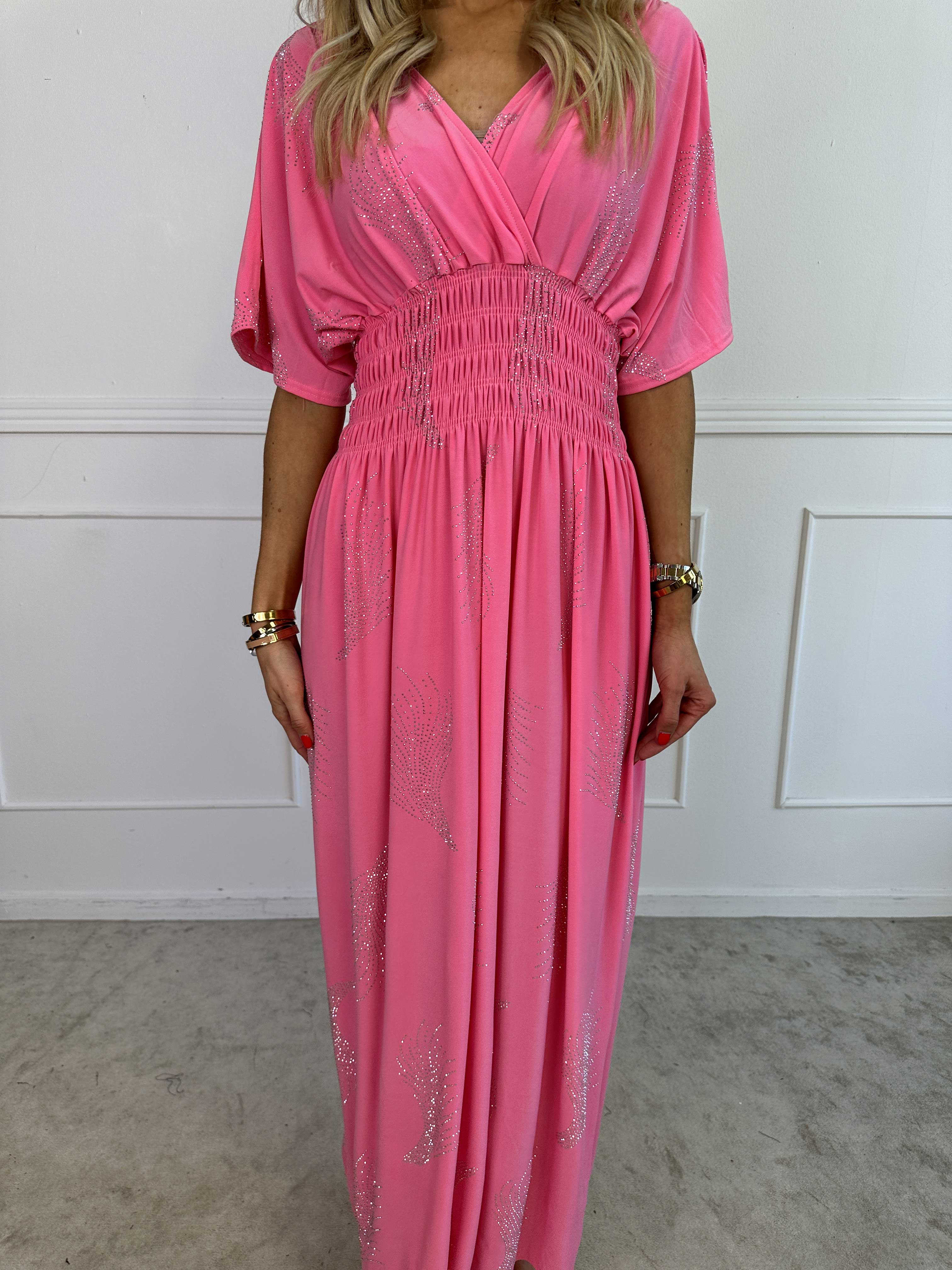 Pams Leaf Crystal - Lang elastisk kjole med mønster af similisten